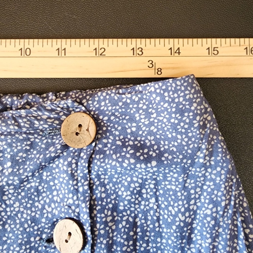 Stolen Hearts Blue Floral Ditsy A-Line Button Front Boho Skirt L - Picture 5 of 6
